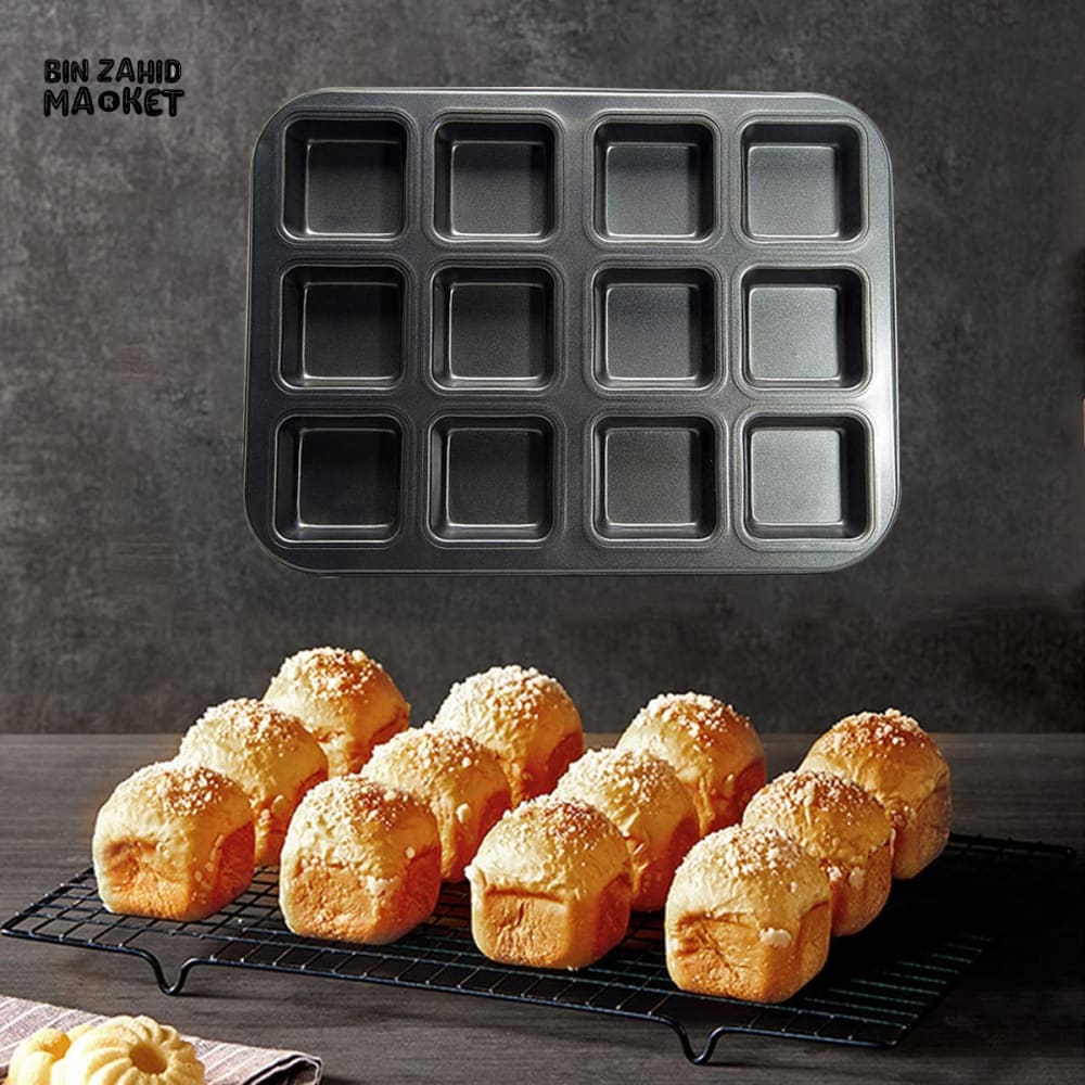 BROWNIE CAKE PAN – 12 CAVITY LOAF PAN NON-STICK CARBON STEEL SQUARE MUFFIN PAN BLONDIE BAKEWARE BAKING TOOLS KITCHEN GADGETS - 12 GRID