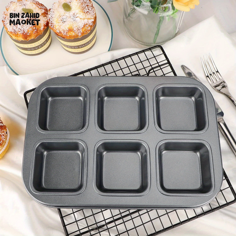 BROWNIE CAKE PAN – 6 CAVITY LOAF PAN NON-STICK CARBON STEEL SQUARE MUFFIN PAN BLONDIE BAKEWARE BAKING TOOLS KITCHEN GADGETS - 6 GRID