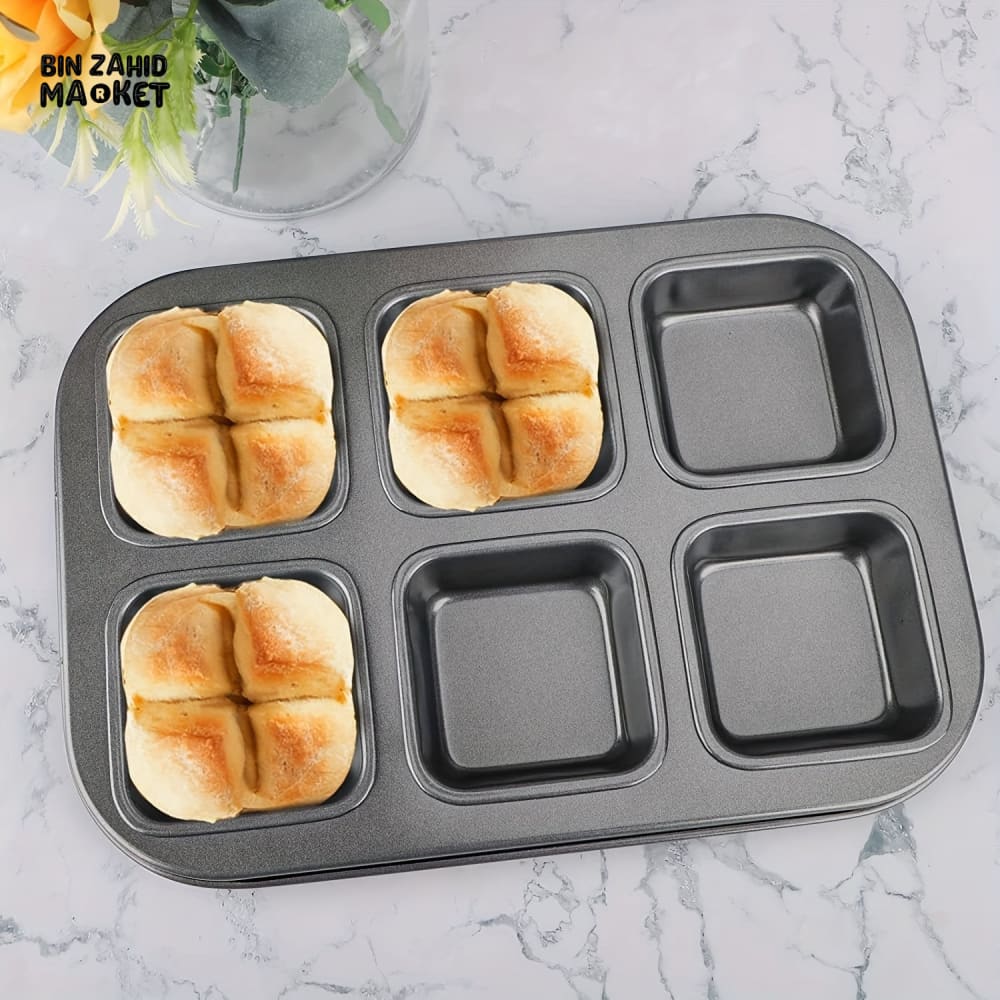 BROWNIE CAKE PAN – 6 CAVITY LOAF PAN NON-STICK CARBON STEEL SQUARE MUFFIN PAN BLONDIE BAKEWARE BAKING TOOLS KITCHEN GADGETS - 6 GRID