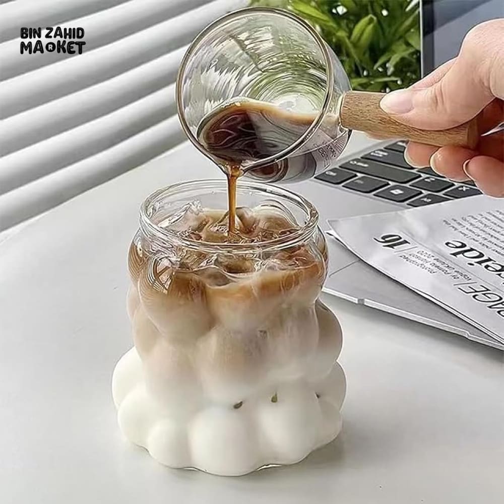 Bubble Glass Cup with Bamboo Lid & Straw