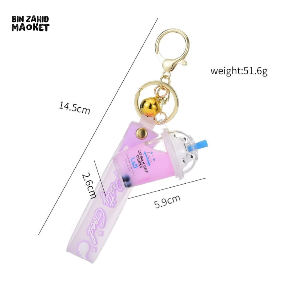 BUBBLE TEA BEAR KEYCHAIN WITH FLOATING OIL – CUTE BACKPACK PENDANT - Key Holders