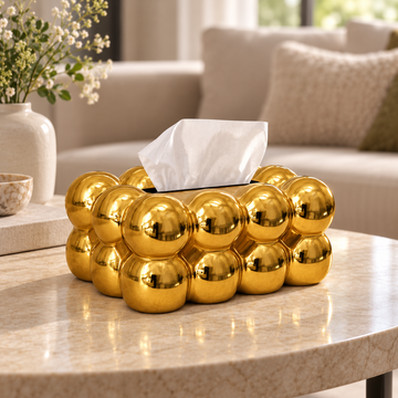 Bubble Design Tissue Box Holder – gold – Lifestyle