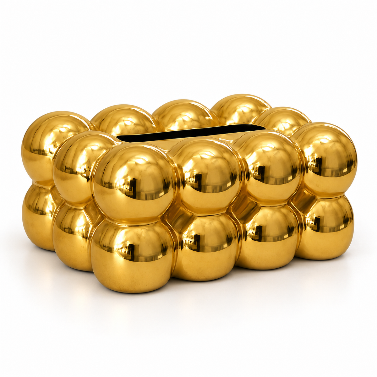 Bubble Design Tissue Box Holder – gold – Primary white studio