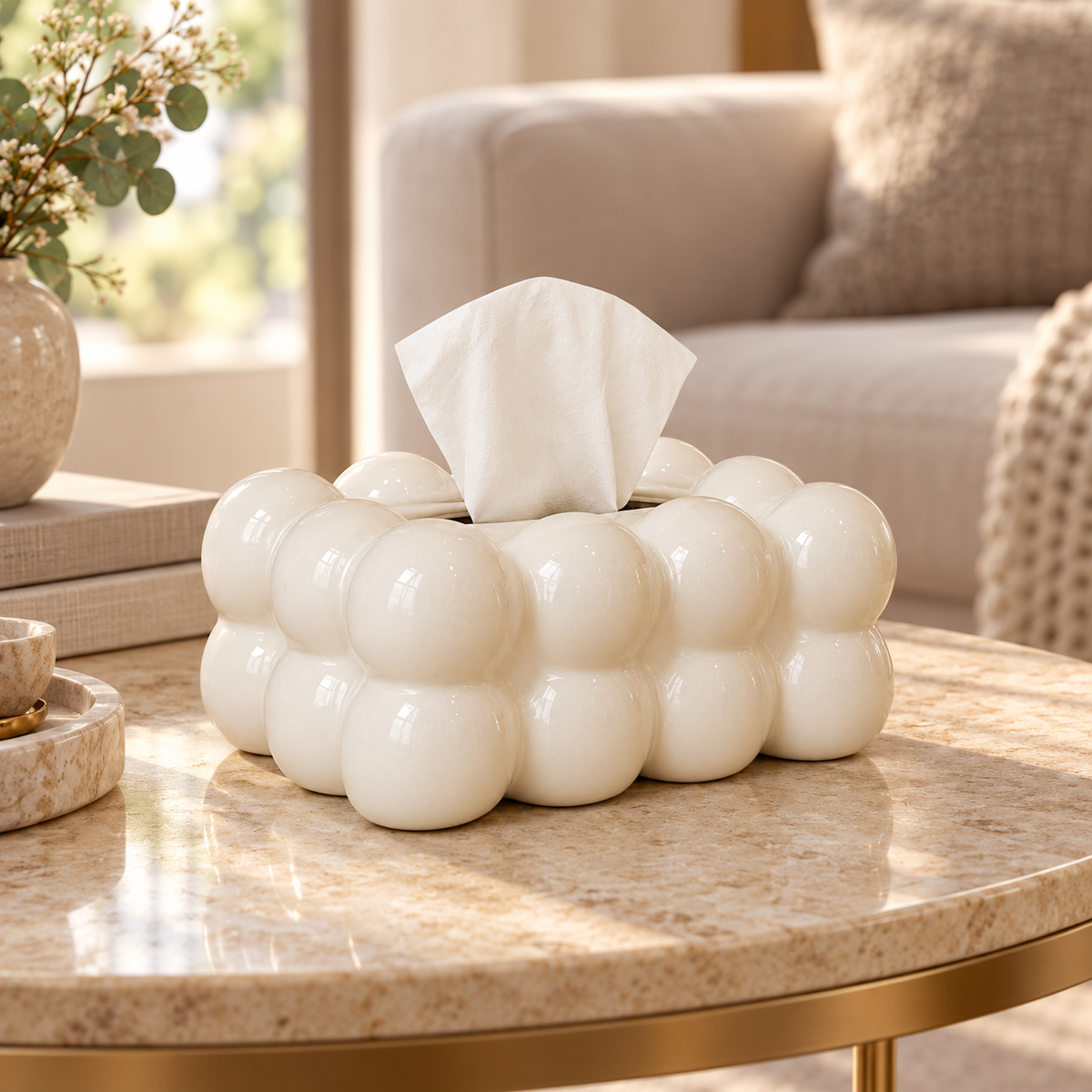Bubble Design Tissue Box Holder – white – Lifestyle