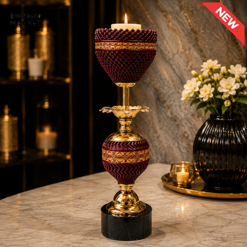 BURGUNDY AND GOLD LUXURY DECORATIVE CANDLE HOLDER