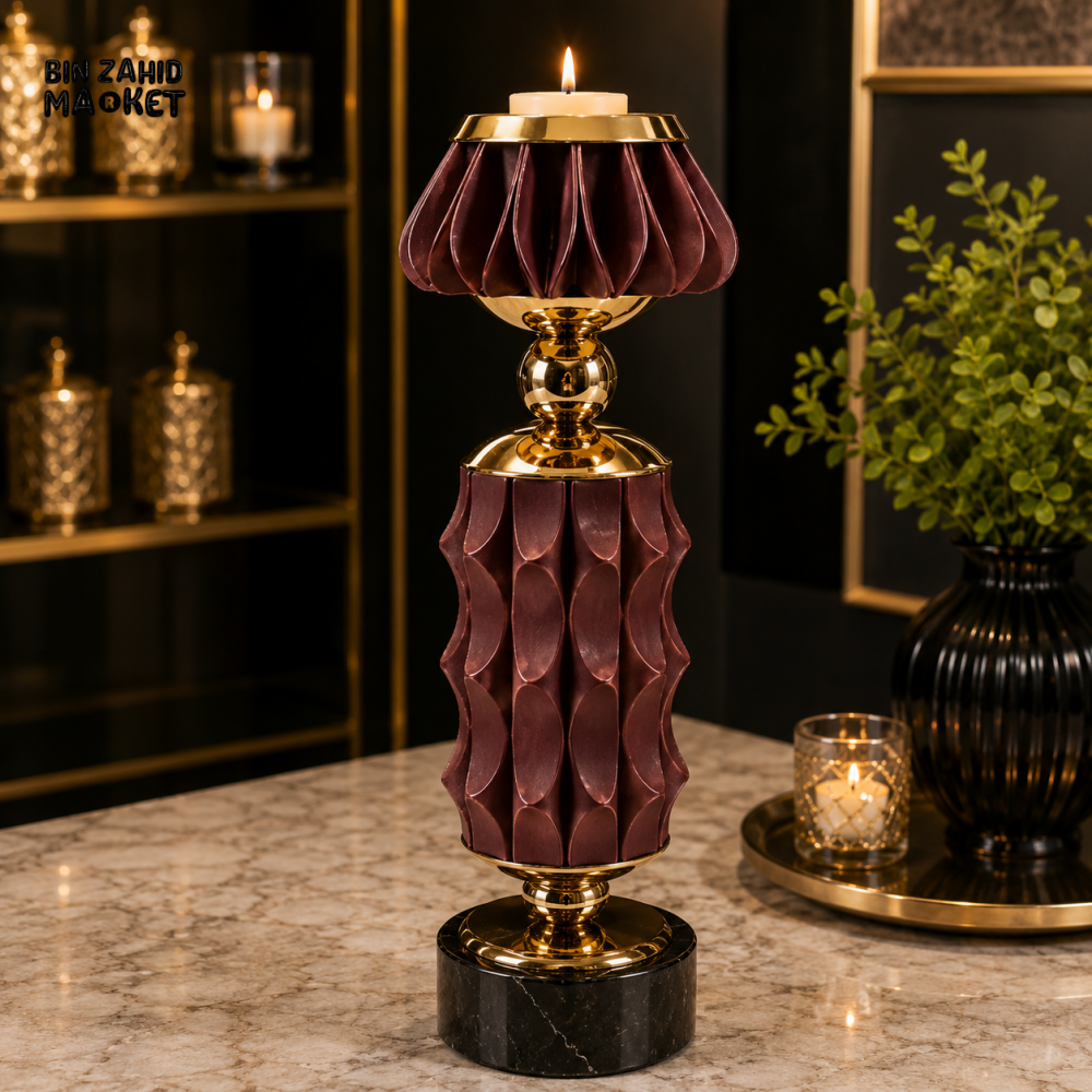 BURGUNDY AND GOLD LUXURY DECORATIVE CANDLE HOLDER