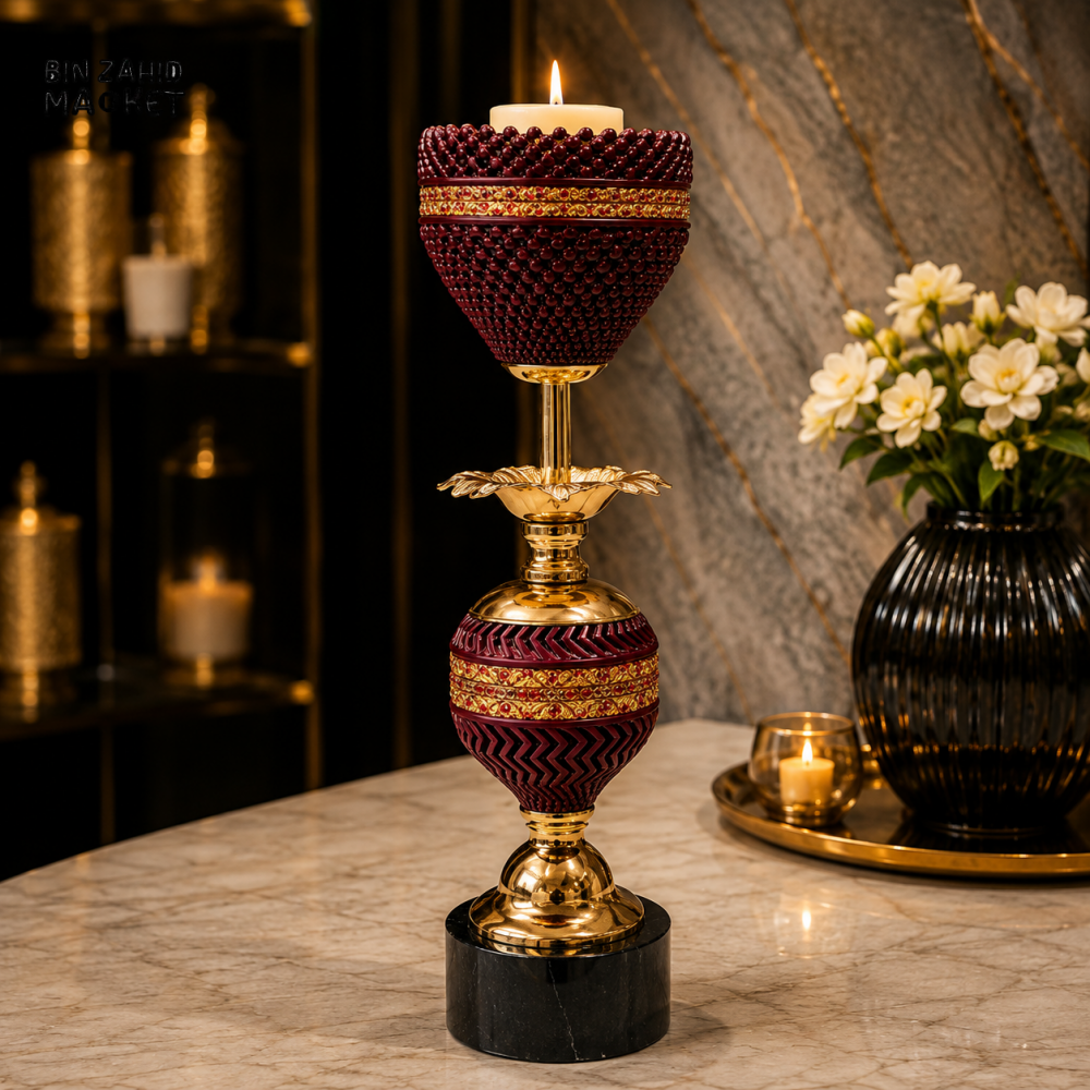 BURGUNDY AND GOLD LUXURY DECORATIVE CANDLE HOLDER