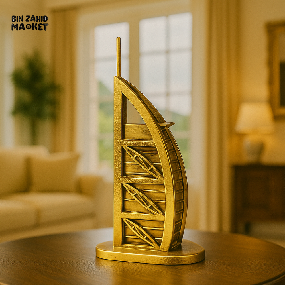 BURJ AL ARAB MINIATURE DECOR SHOWPIECE | LUXURY VILLA TABLE COLLECTION | 6 INCH GOLD ARCHITECTURAL MODEL