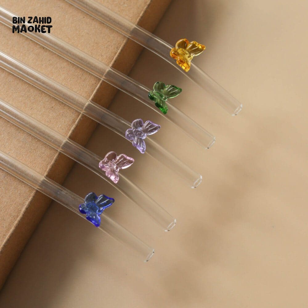 Butterfly/Stars Glass Straws - 4Pcs