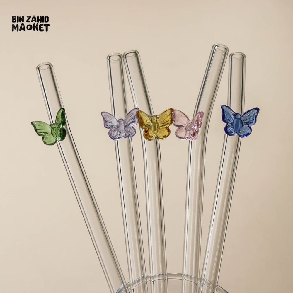 Butterfly/Stars Glass Straws - 4Pcs