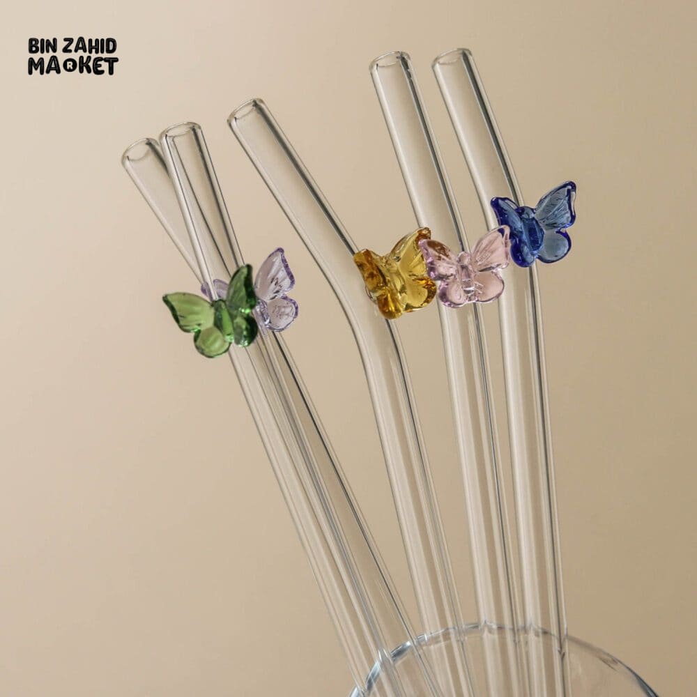 Butterfly/Stars Glass Straws - 4Pcs