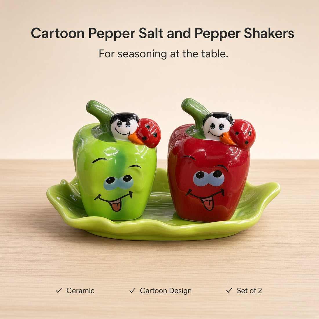 Kitchlux Ceramic Salt and Pepper Shakers - Cartoon Chillies