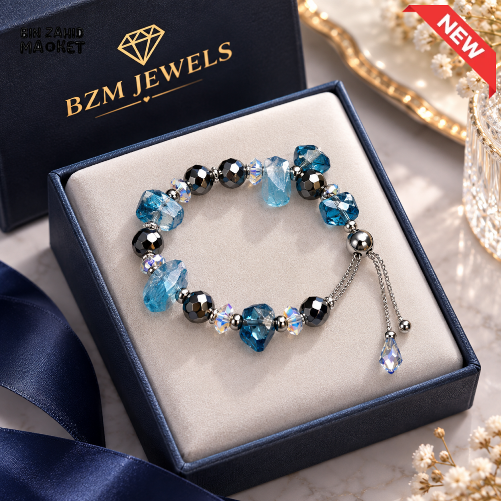 BZM JEWELS BLUE CRYSTAL BEADED ADJUSTABLE BRACELET