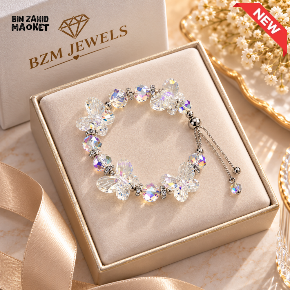 BZM JEWELS BUTTERFLY CRYSTAL BEADED ADJUSTABLE BRACELET