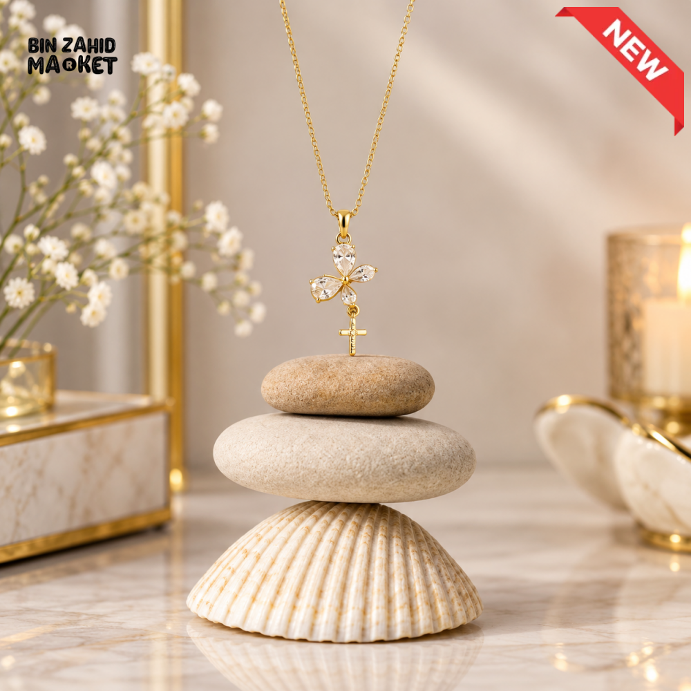 BZM JEWELS GOLD-TONE CRYSTAL BUTTERFLY PENDANT NECKLACE WITH CROSS CHARM