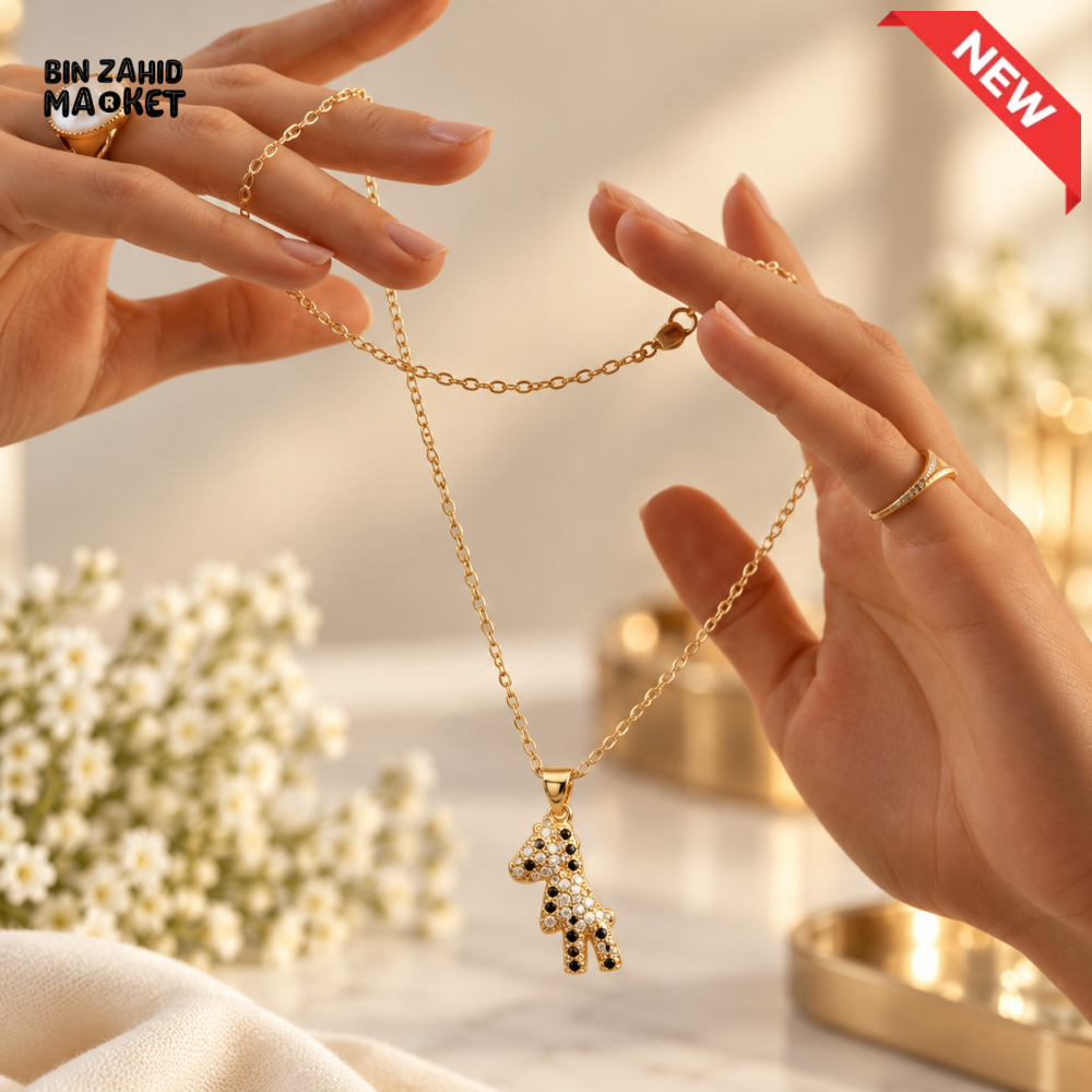 BZM JEWELS GOLD-TONE CRYSTAL GIRAFFE PENDANT NECKLACE