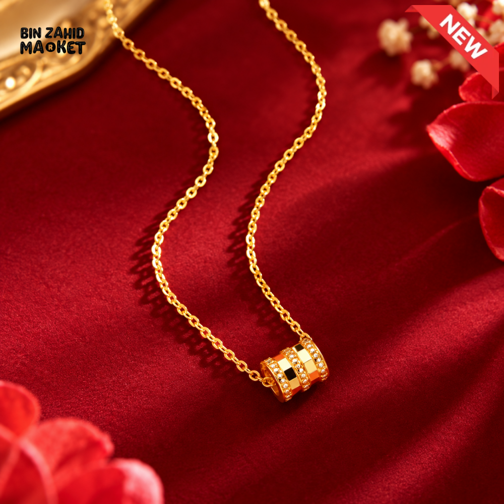 BZM JEWELS GOLD-TONE CYLINDER PENDANT NECKLACE WITH STONES
