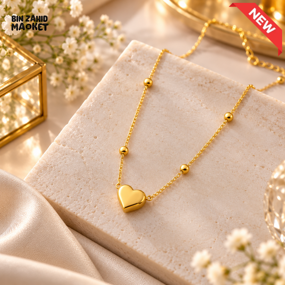 BZM JEWELS GOLD-TONE HEART PENDANT BEADED CHAIN NECKLACE