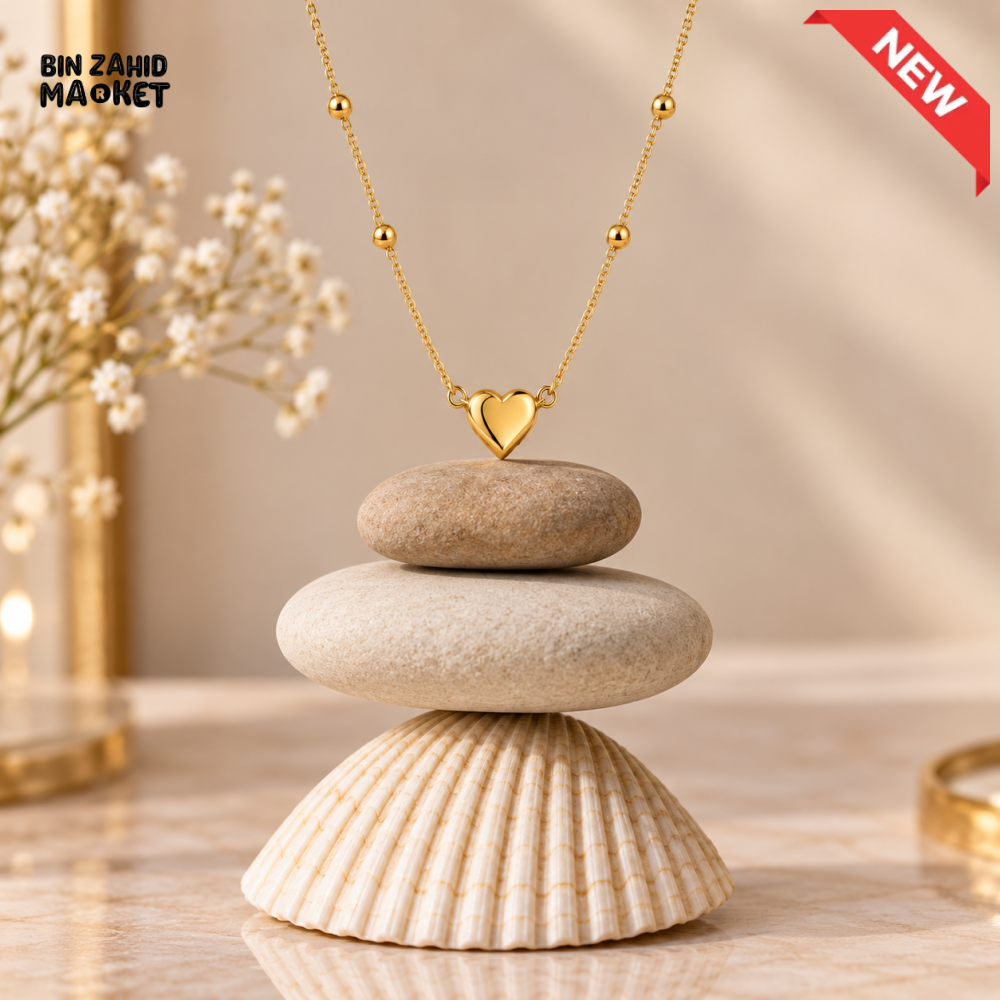 BZM JEWELS GOLD-TONE HEART PENDANT BEADED CHAIN NECKLACE