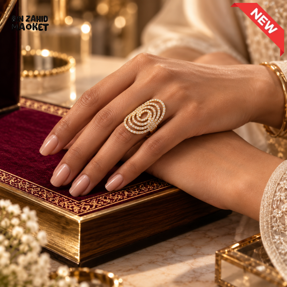 BZM JEWELS GOLD-TONE SPIRAL CRYSTAL STATEMENT RING