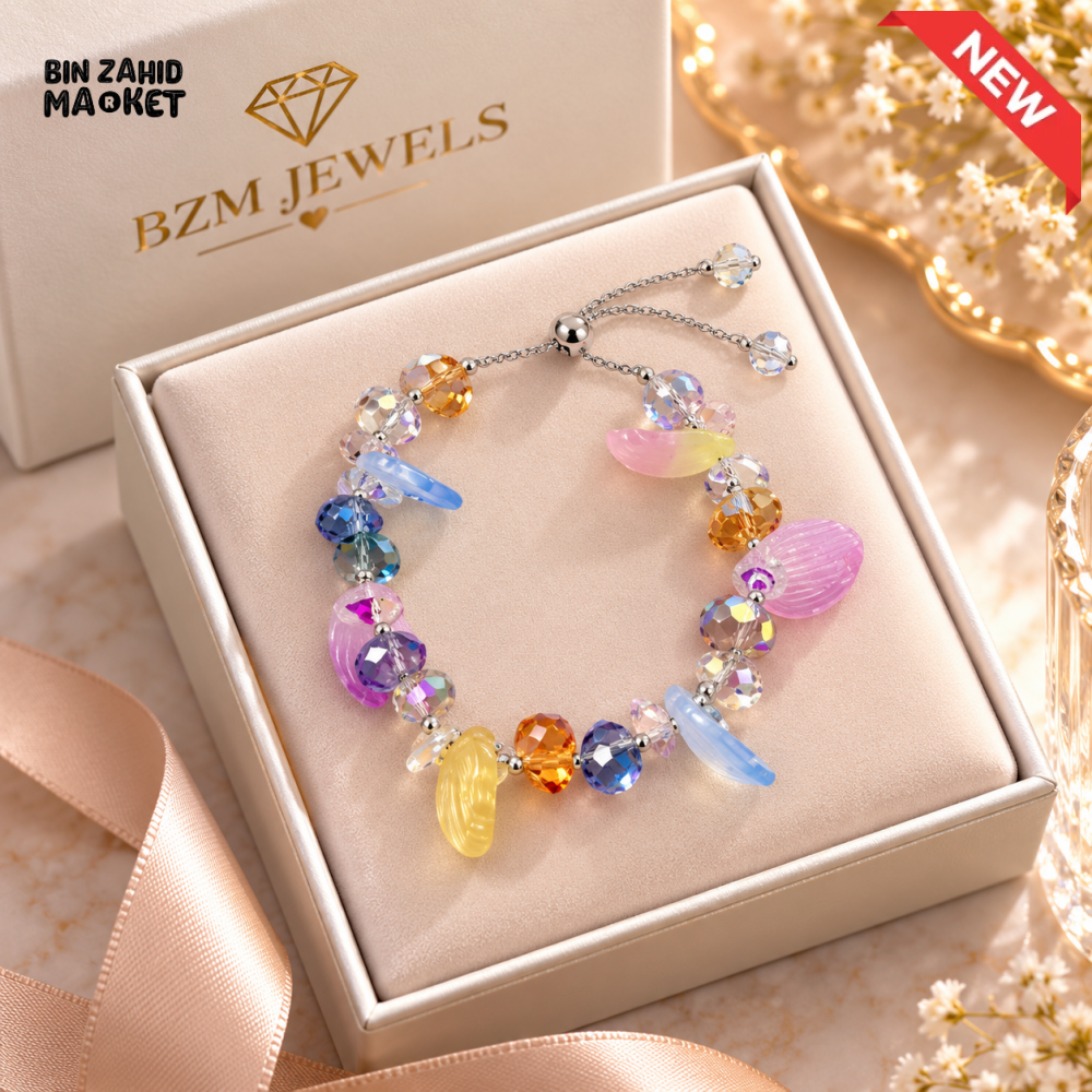BZM JEWELS MULTICOLOR CRYSTAL CHARM ADJUSTABLE BRACELET