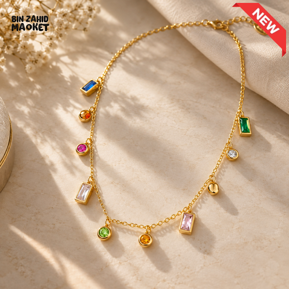 BZM JEWELS MULTICOLOR GEMSTONE GOLD-TONE CHARM NECKLACE