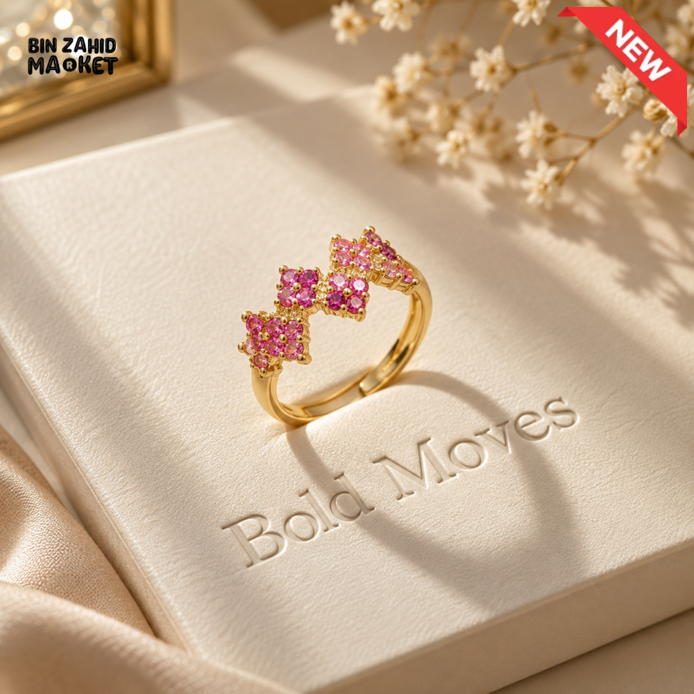 BZM JEWELS PINK FLORAL CRYSTAL GOLD-TONE RING