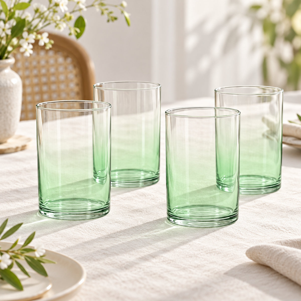 Danny Home 4 Piece Mint Green Cylindrical Glass Set - 390 ml