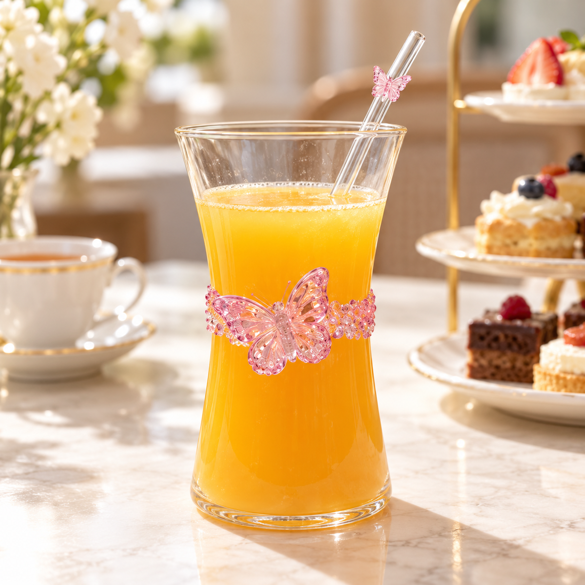 Glasslux Butterfly Glass With Straw - 400 ml