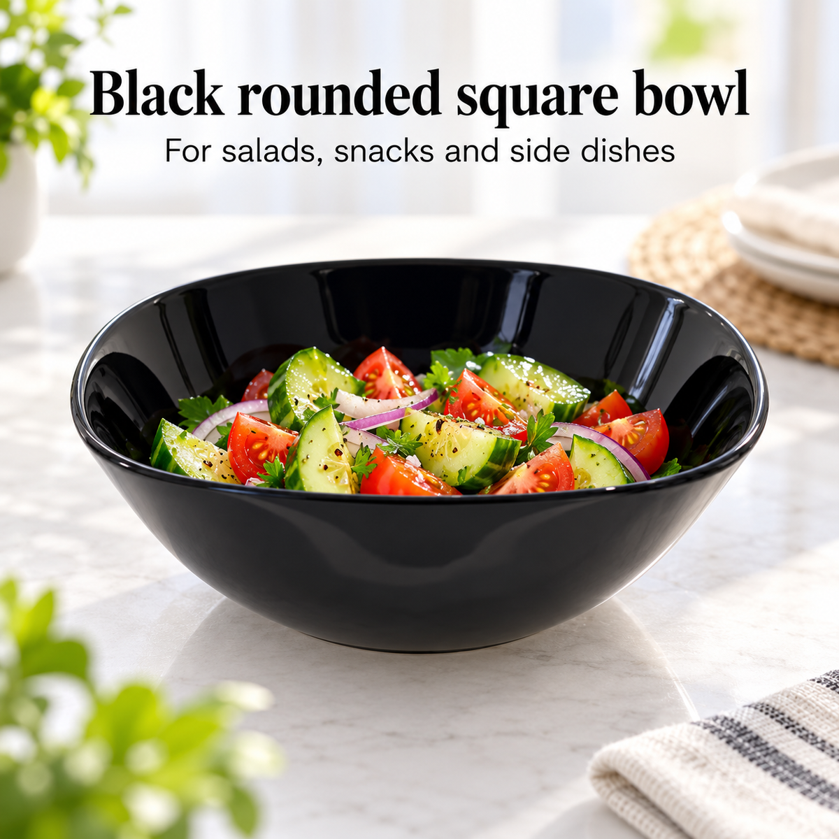 Danny Home Black Rounded Square Bowl - 9 Inch
