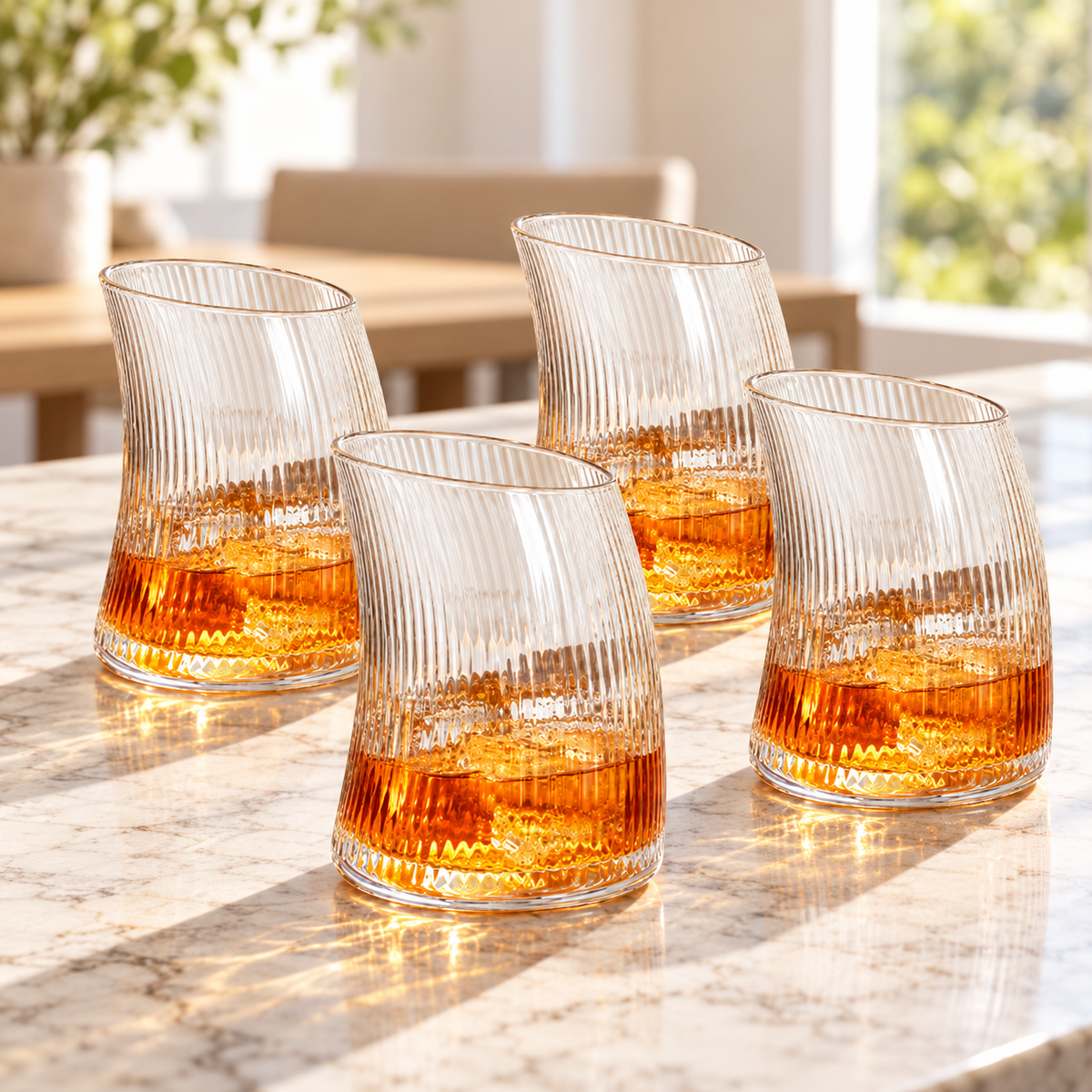 Danny Home 4 Piece Curved Ribbed Glass - 325 ml