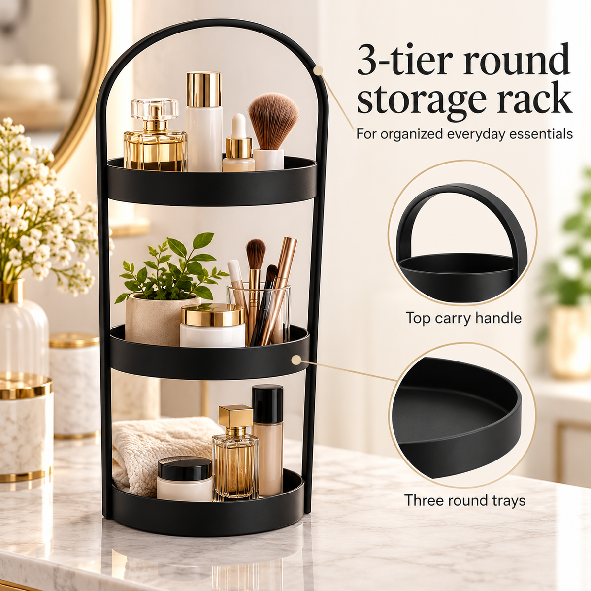 Danny Home 3-Tier Round Storage Rack - 22.5x22.5x73.5cm