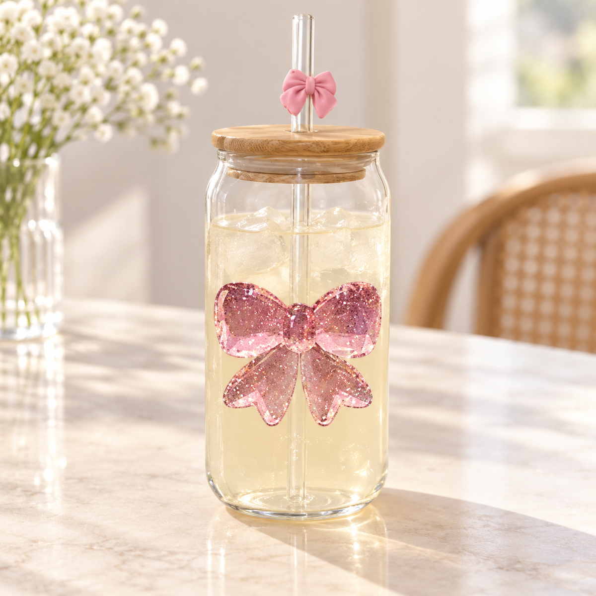 Glasslux Bow Tumbler With Lid & Straw - Can-Shaped / 400 ml