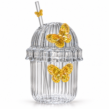 Glasslux Ribbed Butterfly Dome Cup With Straw - Orange / 400 ml