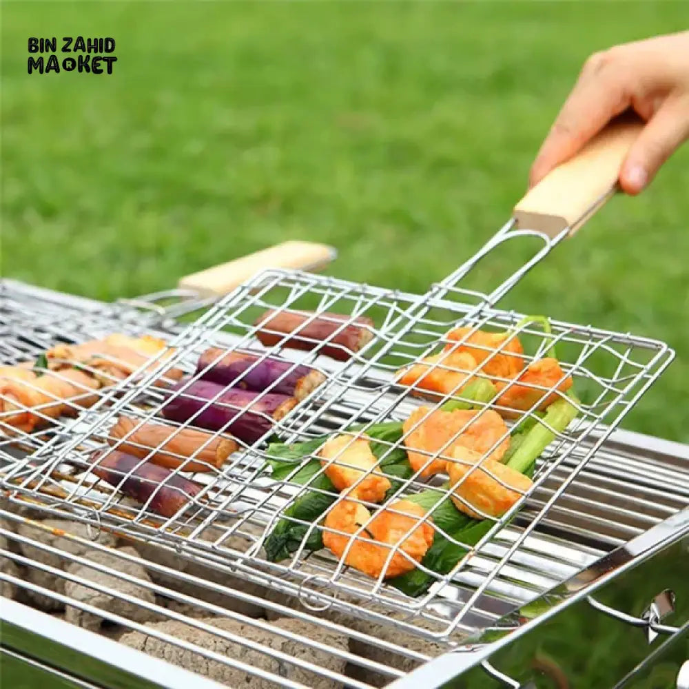 WOODEN HANDLE BARBEQUE MESH NET