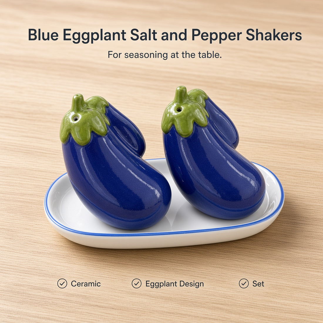 Kitchlux Ceramic Salt and Pepper Shakers - Eggplant Blue
