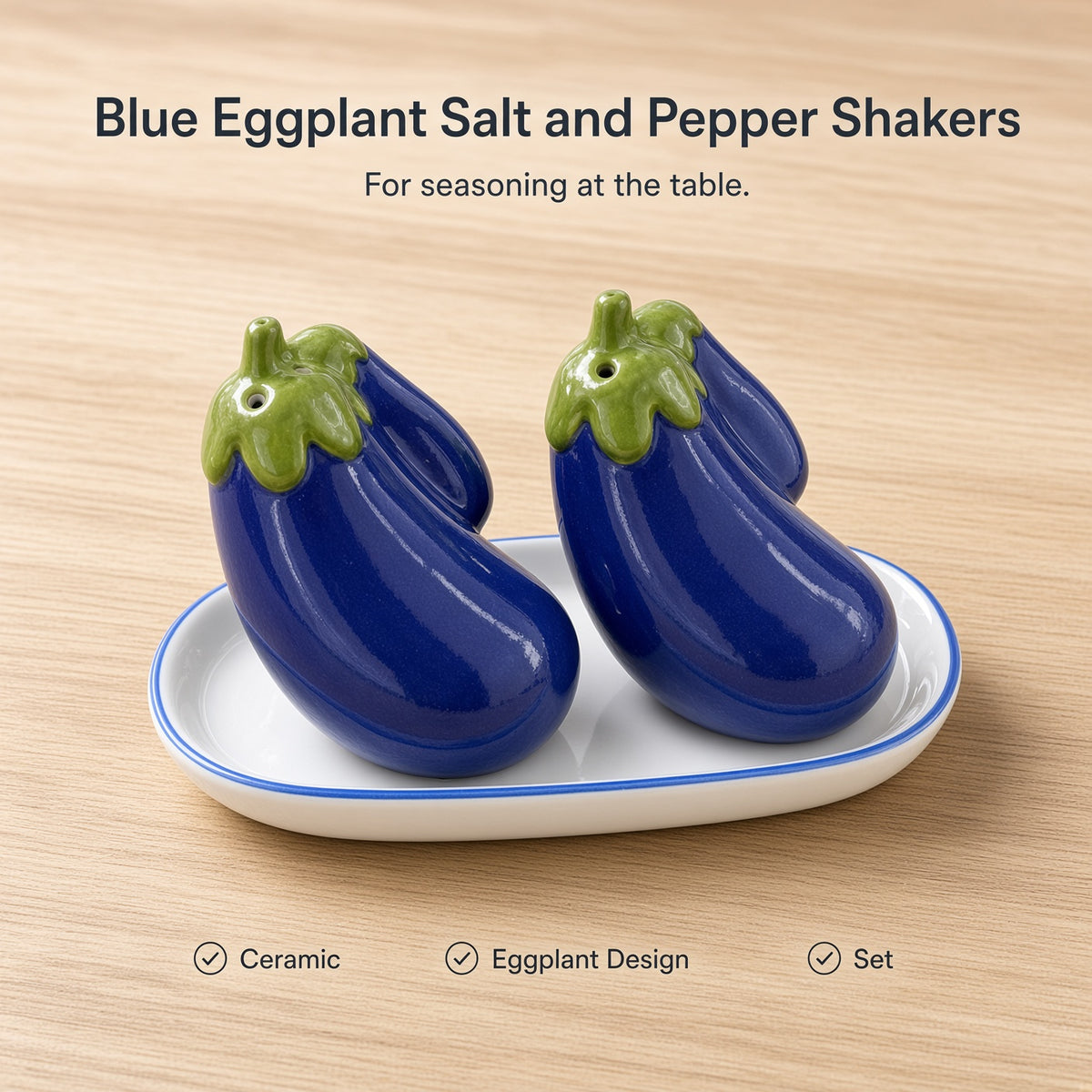Kitchlux Ceramic Salt and Pepper Shakers - Eggplant Blue