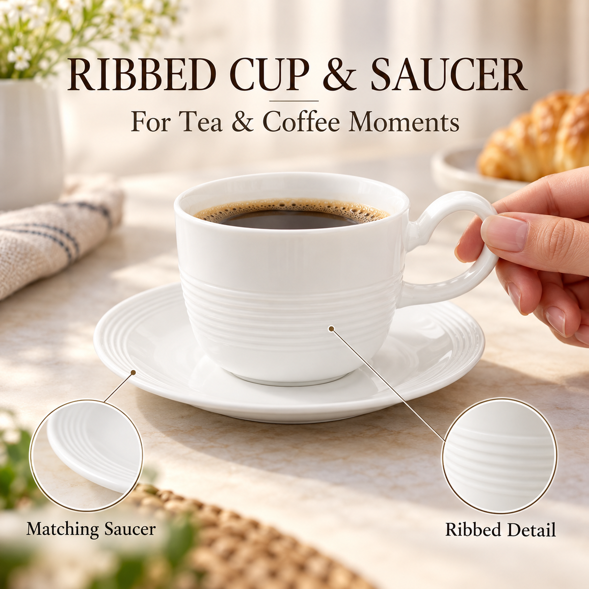 Danny Home 6 Piece Ribbed Cup & Saucer