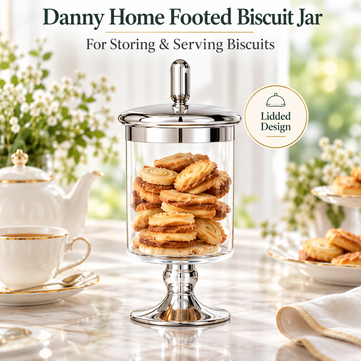 Danny Home Silver Footed Biscuit Jar - 9.1 x 24 cm