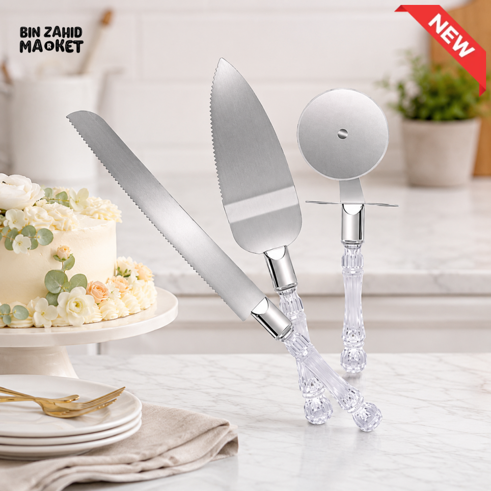 CAKE & PIZZA CUTTING TOOL SET WITH ACRYLIC HANDLE& - 3 PCS SET