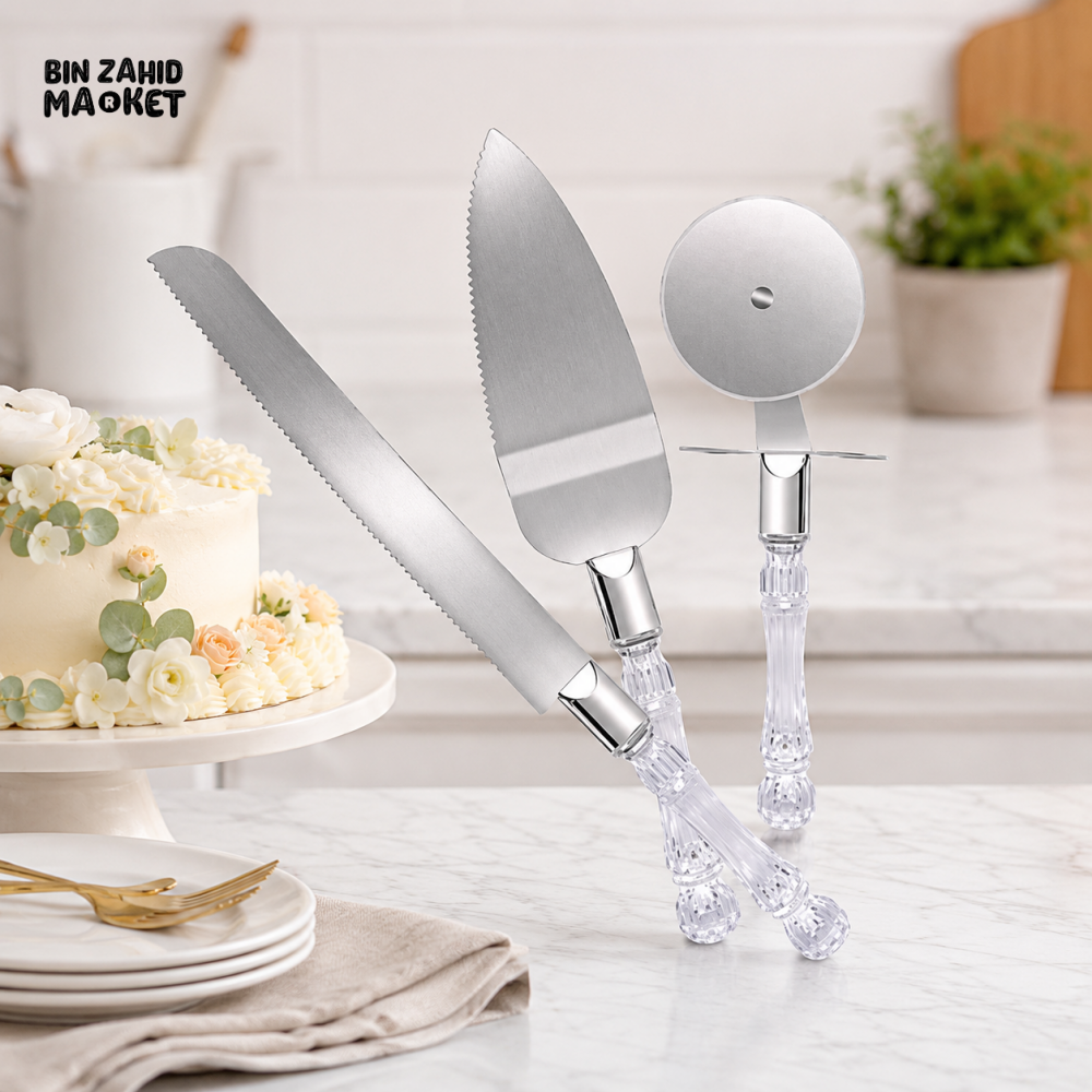 CAKE & PIZZA CUTTING TOOL SET WITH ACRYLIC HANDLE& - 3 PCS SET