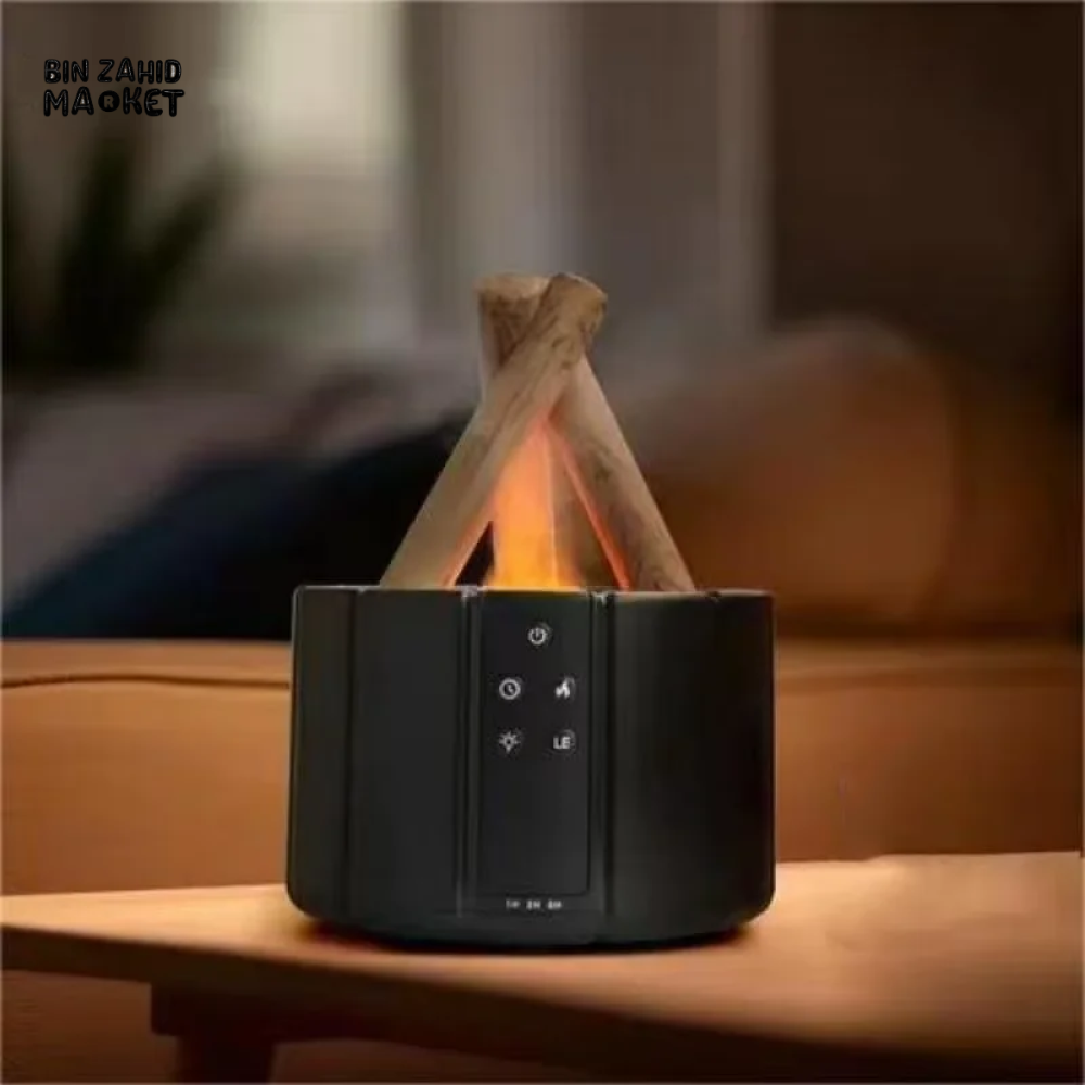 CAMPFIRE FLAME AROMATHERAPY LAMP REMOTE ULTRASONIC AIR HUMIDIFIER WITH LED LIGHT BLACK