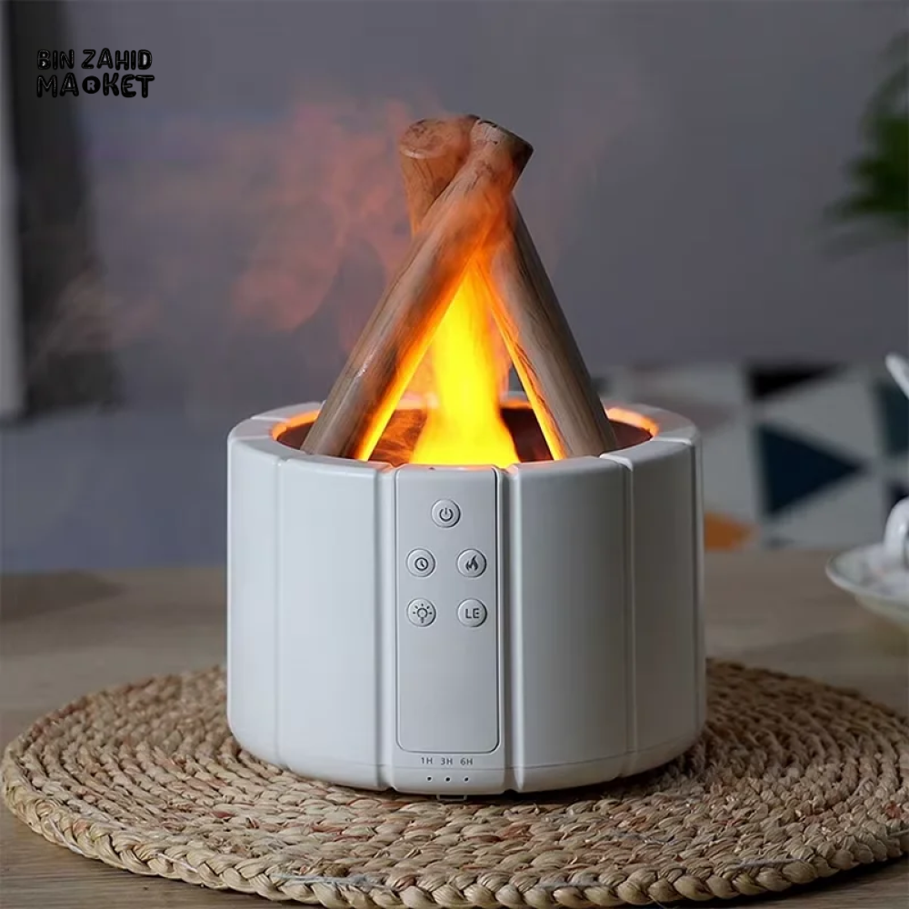 CAMPFIRE FLAME AROMATHERAPY LAMP REMOTE ULTRASONIC AIR HUMIDIFIER WITH LED LIGHT WHITE