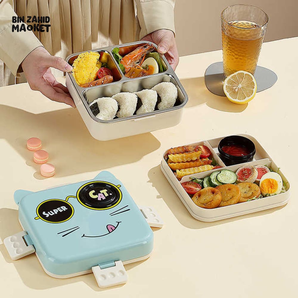 CARTOON ANIMAL CHARACTER DIVIDED LUNCH BOX PORTABLE KIDS LUNCHBOX WITH COMPARTMENTS - SUPER CAT