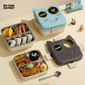CARTOON ANIMAL CHARACTER DIVIDED LUNCH BOX PORTABLE KIDS LUNCHBOX WITH COMPARTMENTS - SUPER CAT