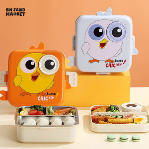 CARTOON ANIMAL CHARACTER DIVIDED LUNCH BOX PORTABLE KIDS LUNCHBOX WITH COMPARTMENTS - SUPER CHICKEN