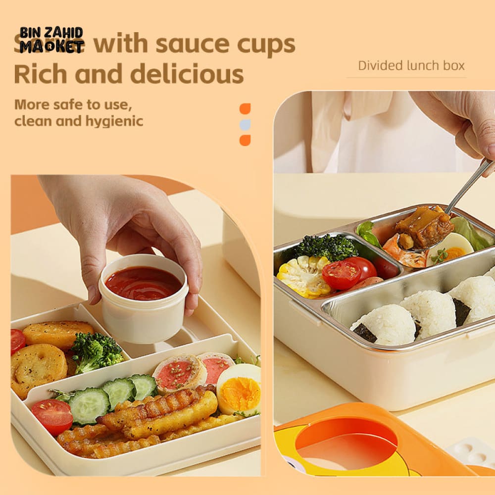 CARTOON ANIMAL CHARACTER DIVIDED LUNCH BOX PORTABLE KIDS LUNCHBOX WITH COMPARTMENTS - SUPER CHICKEN