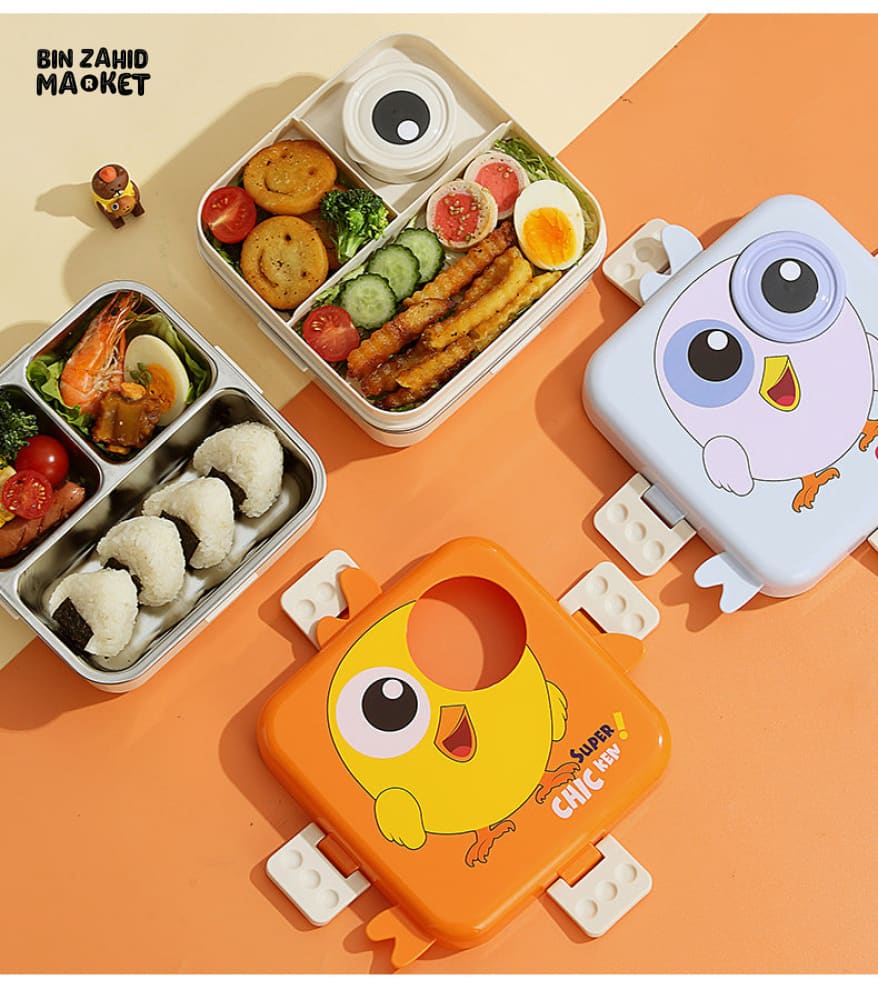 CARTOON ANIMAL CHARACTER DIVIDED LUNCH BOX PORTABLE KIDS LUNCHBOX WITH COMPARTMENTS - SUPER CHICKEN