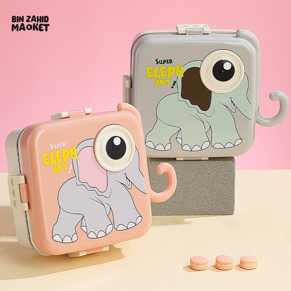 CARTOON ANIMAL CHARACTER DIVIDED LUNCH BOX PORTABLE KIDS LUNCHBOX WITH COMPARTMENTS - SUPER ELEPHANT