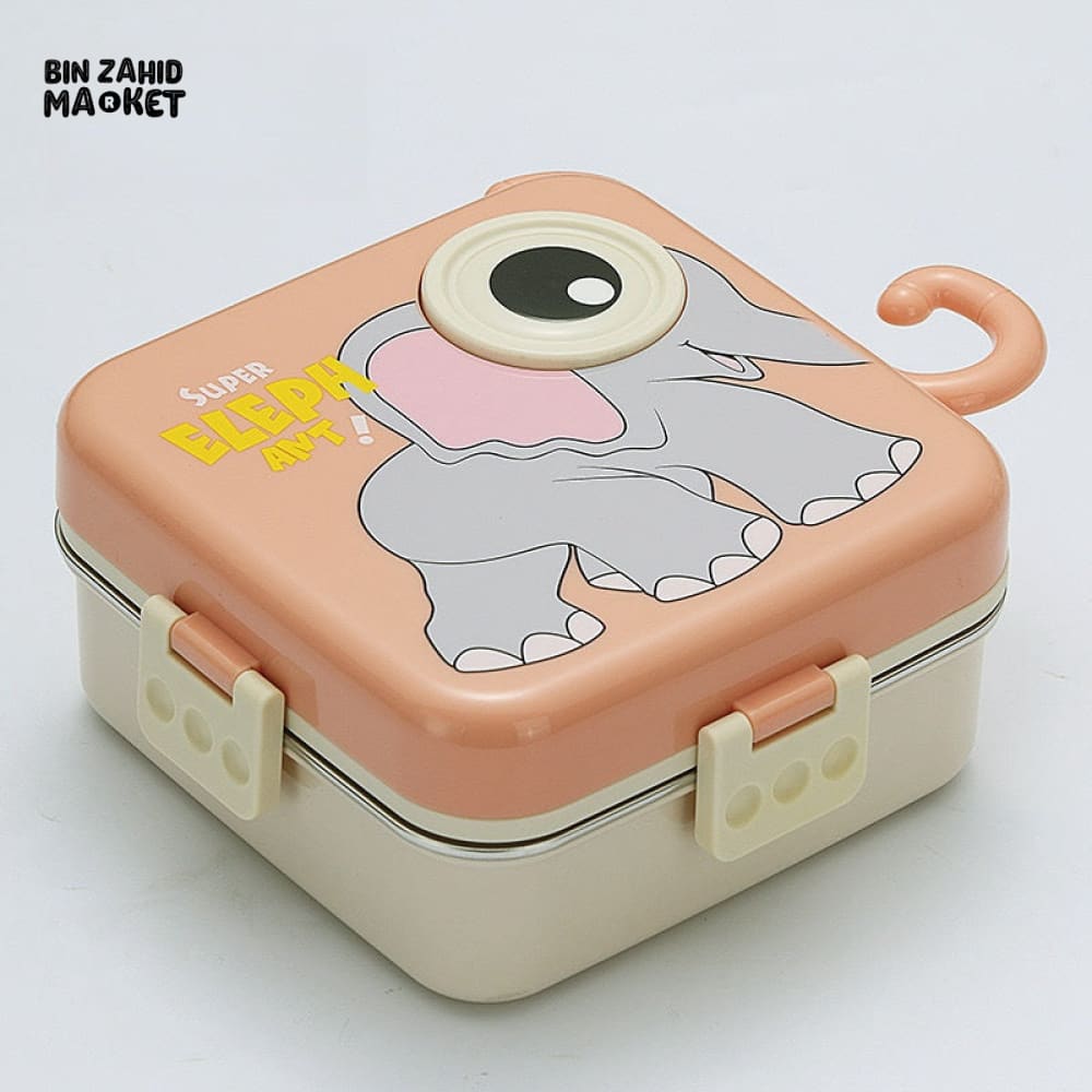 CARTOON ANIMAL CHARACTER DIVIDED LUNCH BOX PORTABLE KIDS LUNCHBOX WITH COMPARTMENTS - SUPER ELEPHANT